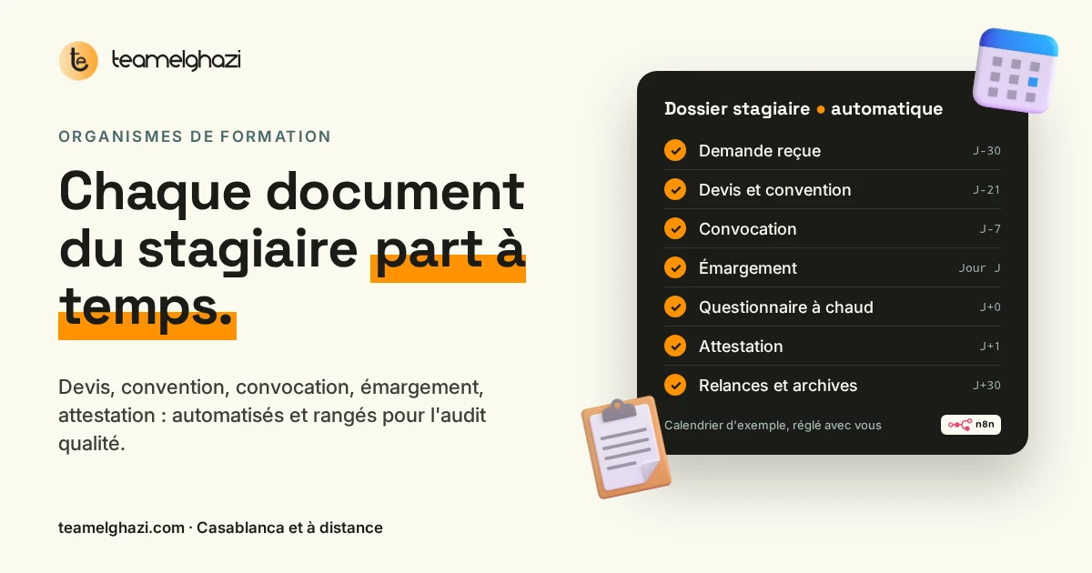Organismes de formation : devis, convention, convocation, émargement et attestation envoyés à temps et rangés pour l'audit qualité