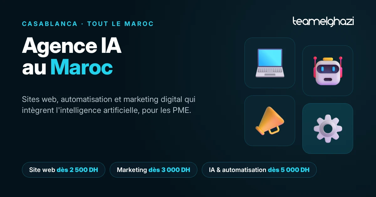 Agence IA au Maroc : sites web, automatisation et marketing digital pour les PME, avec les prix de départ de chaque service
